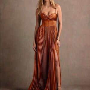 Elegant Rust Pleated Bridesmaids Dress